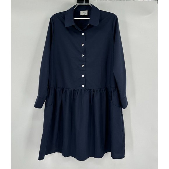 Tuckernuck Midnight Navy Blue Hayes Shirt Dress sz L Large Mini Length NWOT - Picture 1 of 8